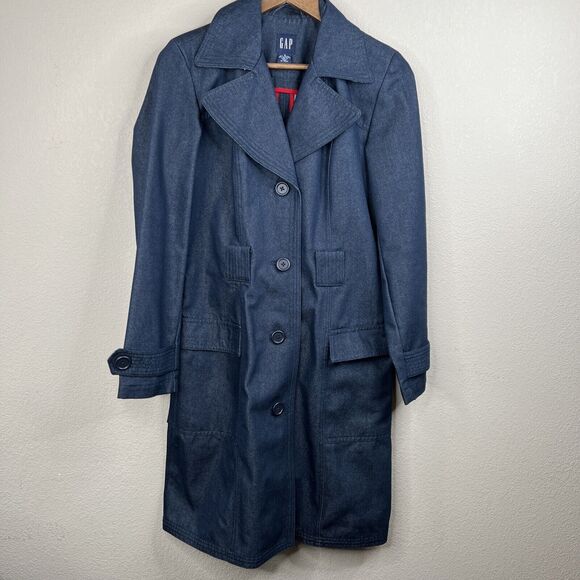 Gap Denim Trench Coat Women Small Long Capsule Classic Preppy‎ Trend Y2K - Picture 1 of 9